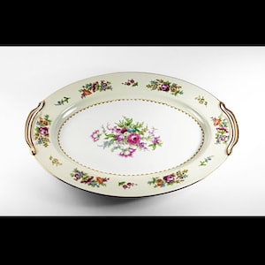 Noritake China Oval Platter, Empire, Occupied Japan, Floral Pattern, 12 Inch, Multi-floral, Gold Trim
