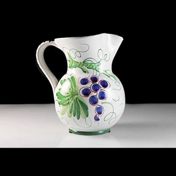 Pitcher, Made in Italy, Grape Vine Design, Jug, Vase, Hand Painted, Centerpiece, 16 Ounce