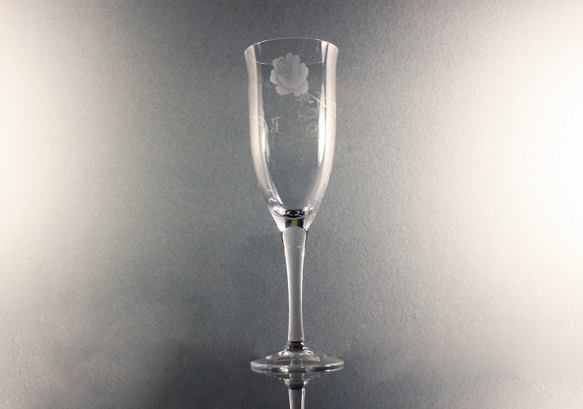 Noritake Crystal Champagne Flute, Virtue, Etched, Rose Pattern, Wine
