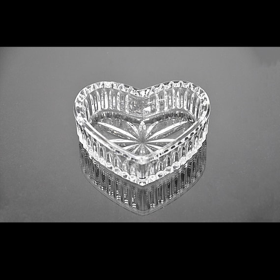 Vintage Pressed Glass Heart Trinket Dish, Mid Century Vanity Bowl