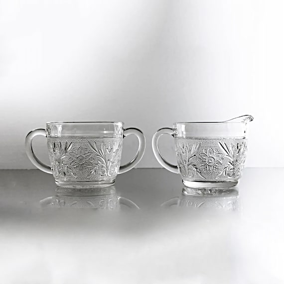 Sugar Bowl and Creamer, Anchor Hocking, Sandwich Glass, Clear, Discontinued