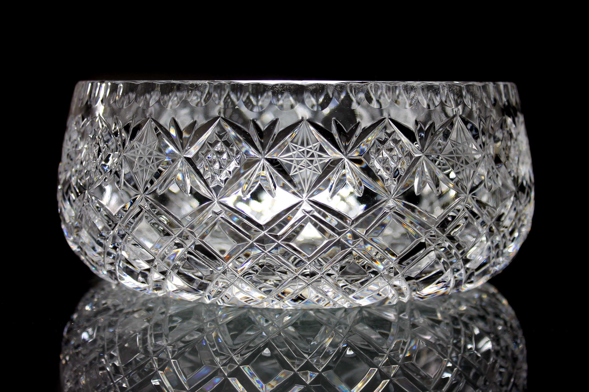 Lausitzer Crystal Bowl, Heavy, Clear Cut Glass, Crisscross
