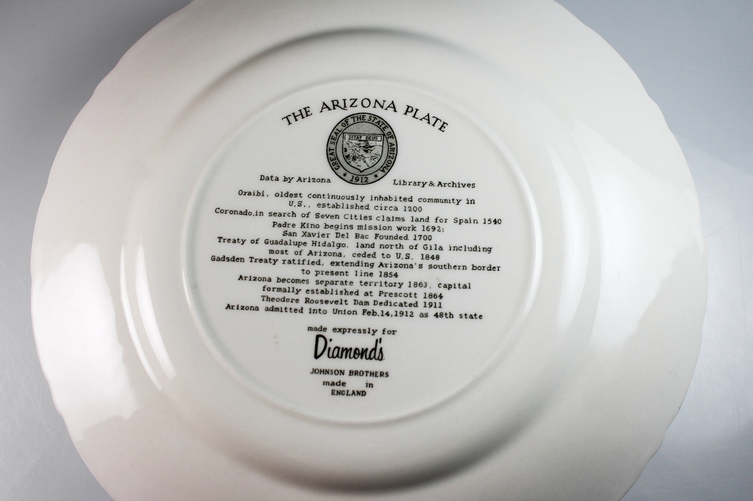 Arizona Souvenir Plate, The Grand Canyon, Johnson Bros, State Plate