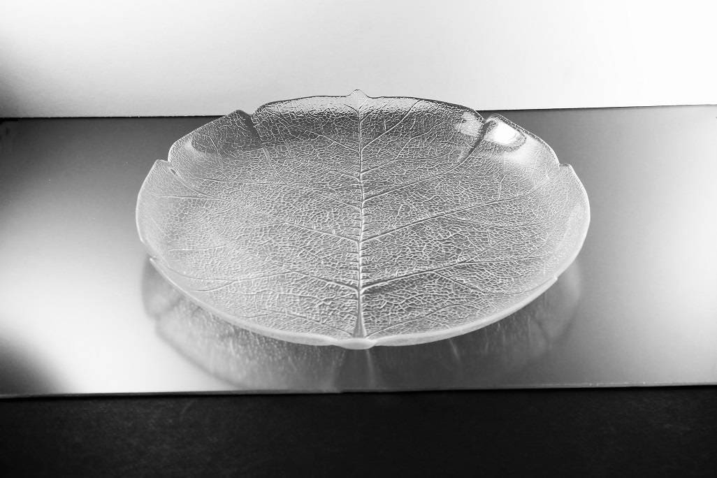 Arcoroc Dinner Plate, Aspen, Leaf Pattern, Pressed Glass, Clear Glass