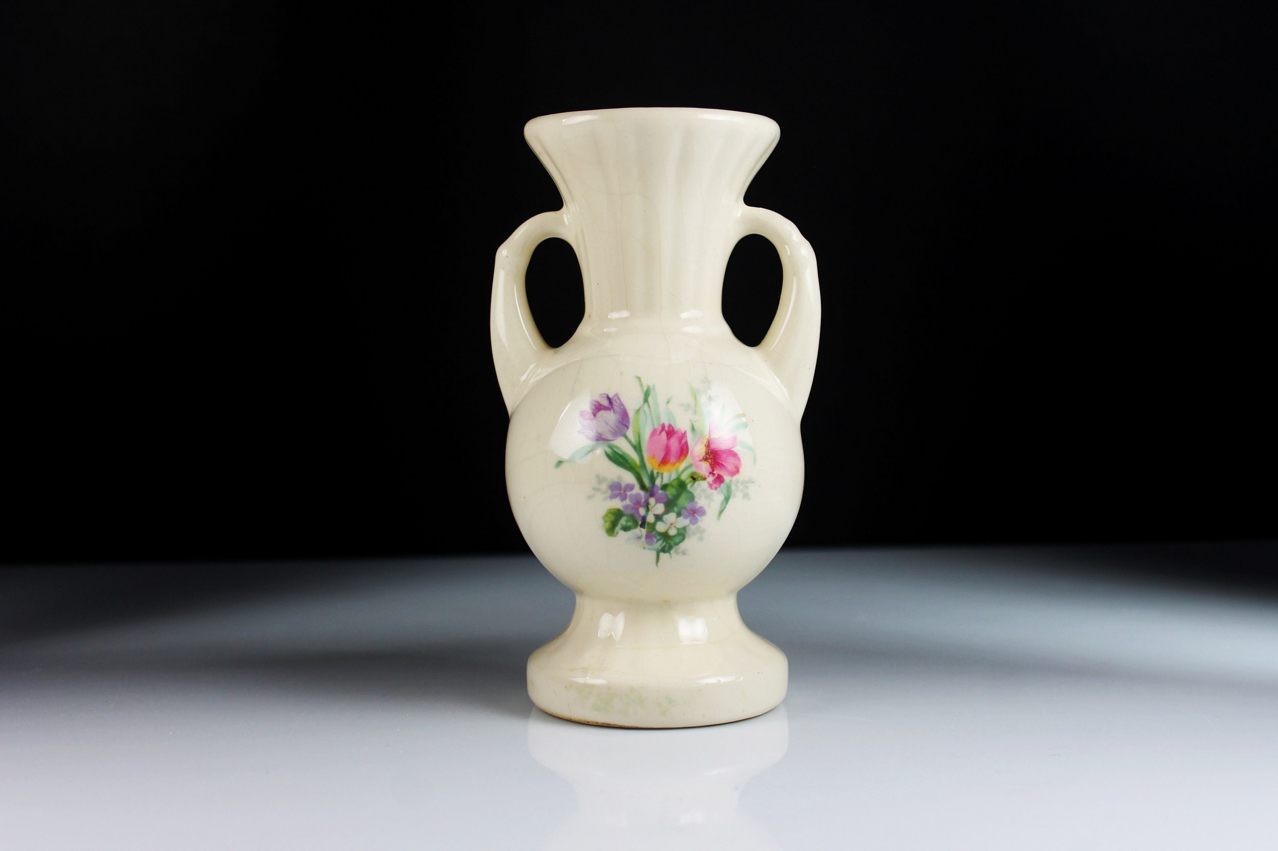 Two Handled Bud Vase, Porcelain, Table Vase