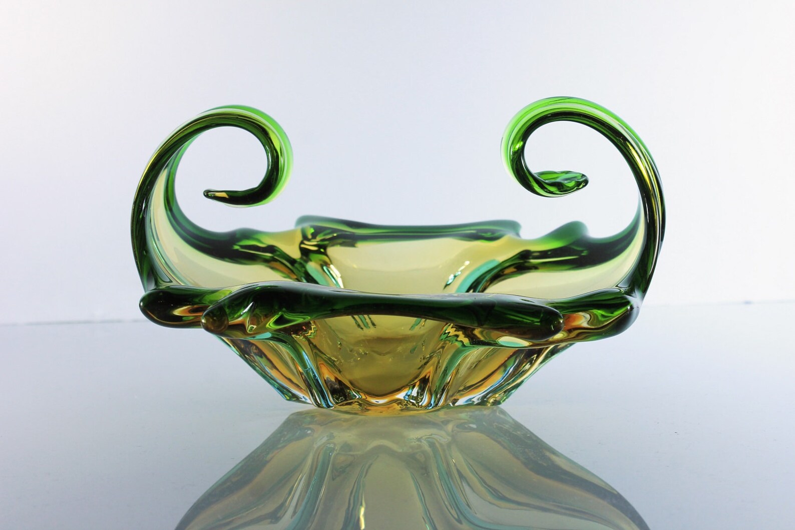 Art Glass Bowl Display Bowl Murano Style Green and Gold Etsy