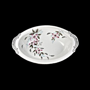 Oval Vegetable Bowl, Japan, Lynnbrook, Floral Pattern, Platinum Trim