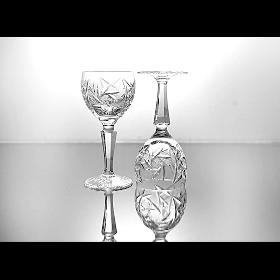 Cut Crystal Wine Glasses, American Cut, Juliette, Set of 2, Stemware, Barware