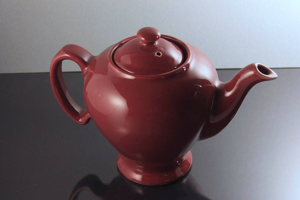 Teapot, McCormick Tea, Hall, Maroon, Made in USA, 3 Cup