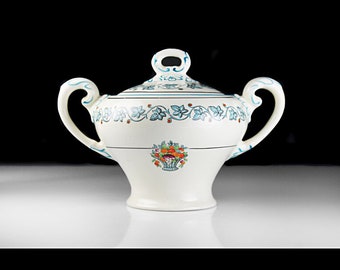 Sugar Bowl, Myott Staffordshire, Elegance, Made in England, Fruit Basket and Leaf Design