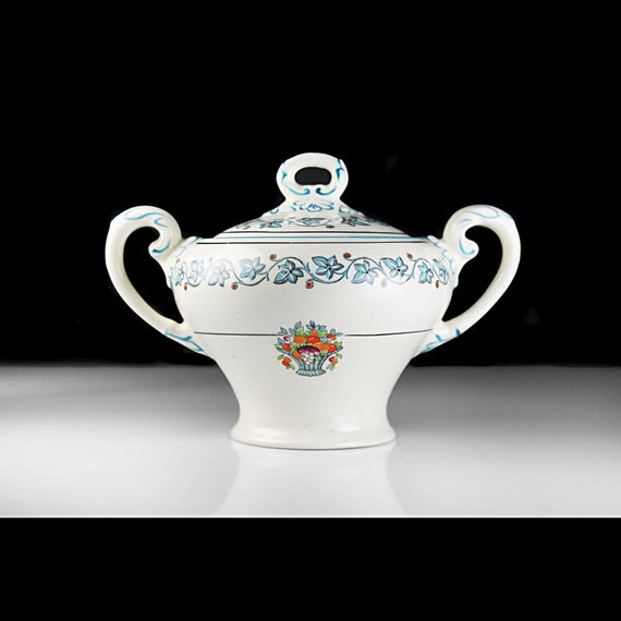 Sugar Bowl, Myott Staffordshire, Elegance, Made in England, Fruit Basket and Leaf Design