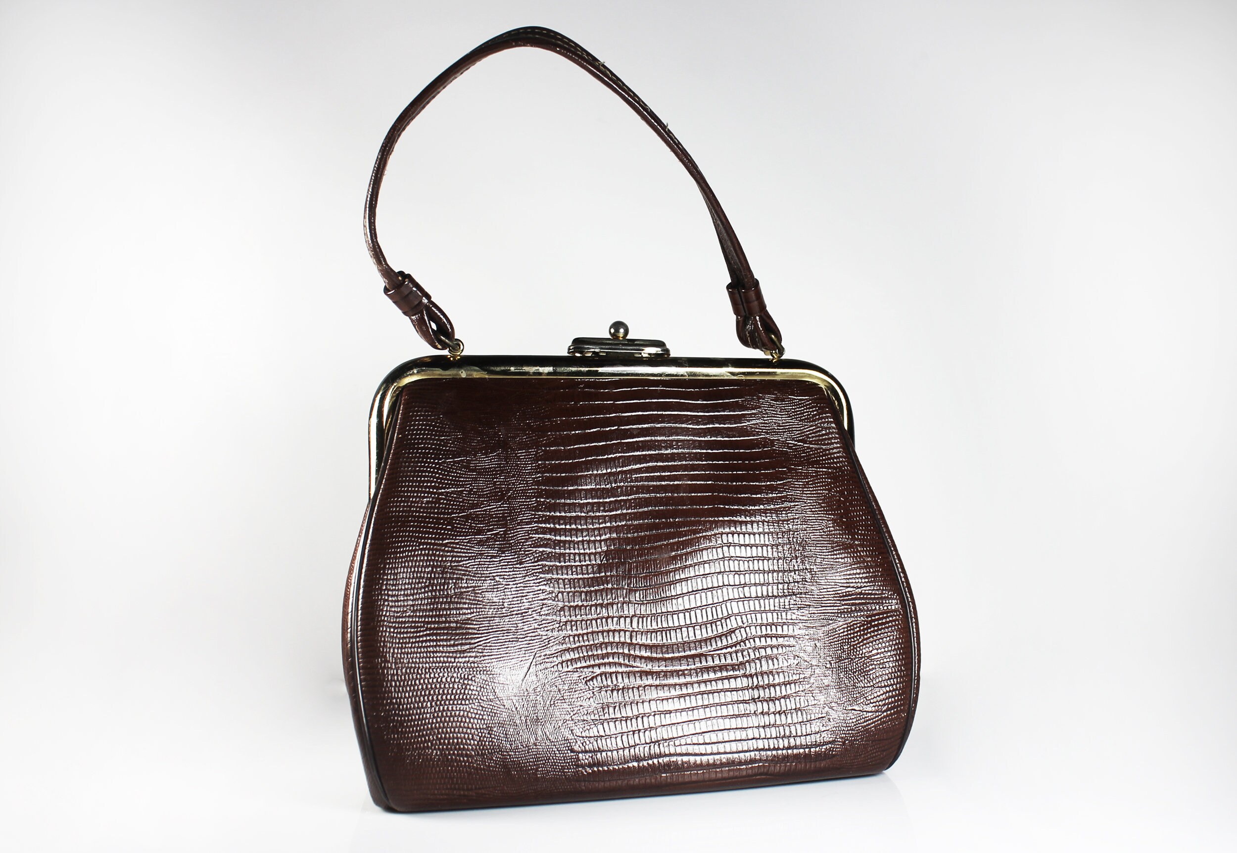 Leather Croc Bag, Coquette New York, Top Handle Bag, 1950