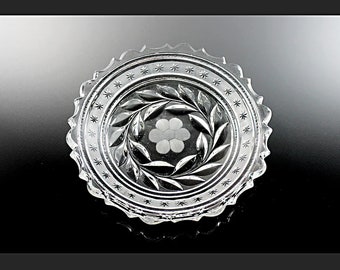 Antique EAPG McKee Bowl, Innovation, Shallow, Clear Glass, Cut Floral, Giftware