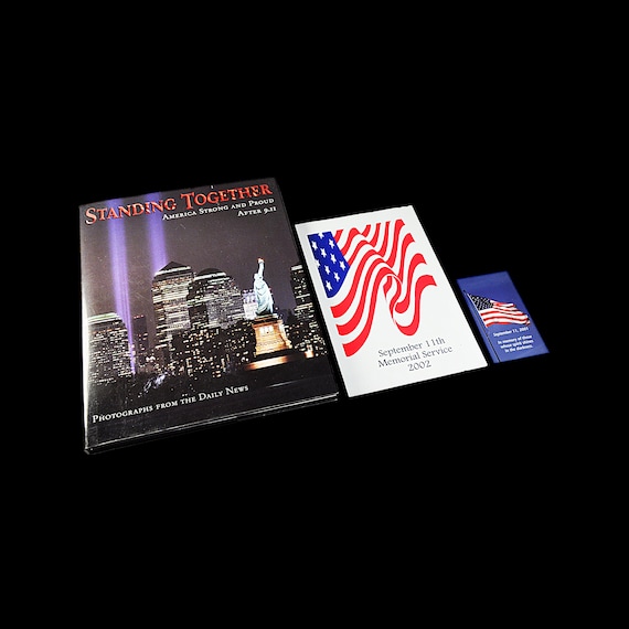 2002 Daily News "Standing Together: America Strong and Proud After 9/11" Book with Memorial Service Pamphlet and Laminated Card