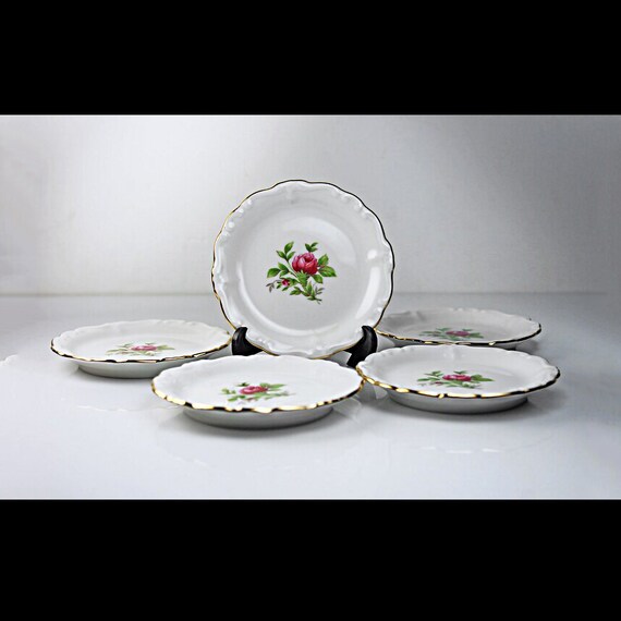 Coasters, Johann Haviland, Moss Rose, Bavarian Backstamp, Floral Pattern, Set of Five, Fine China