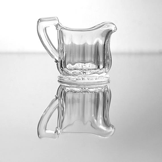 Vintage Mini Glass Creamer, Starburst Base Pressed Glass, Mid Century Coffee Bar