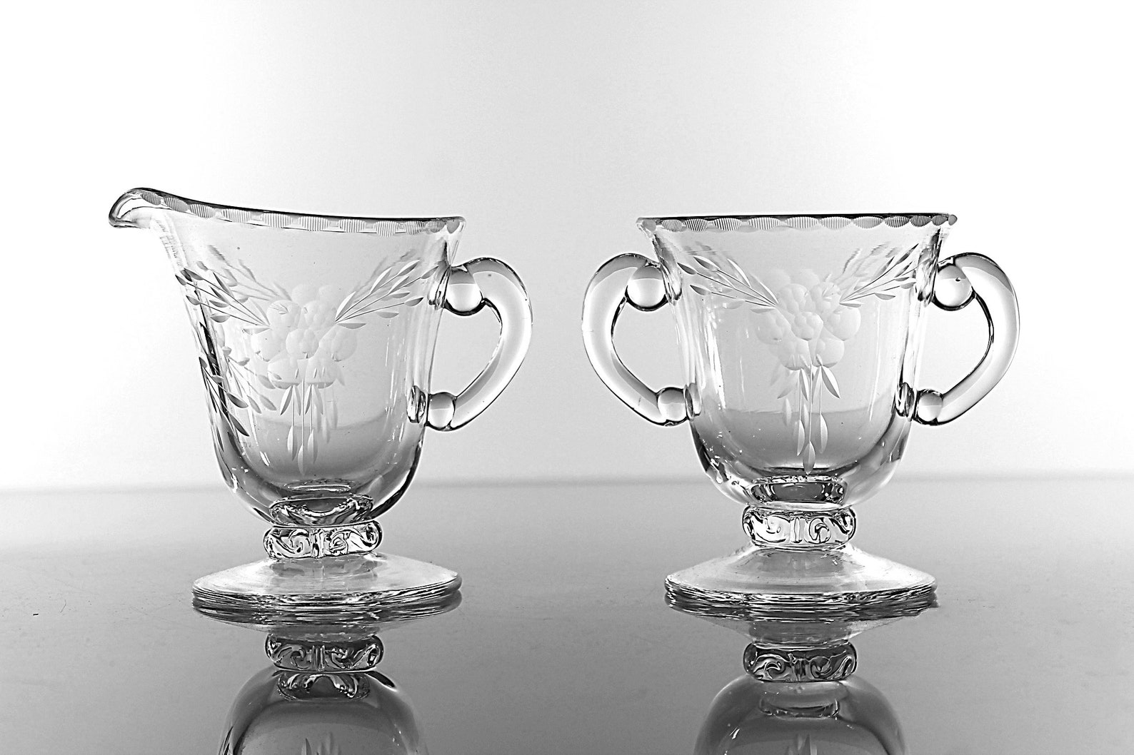 Antique Sugar Bowl and Creamer Cut Floral Crystal Clear Etsy