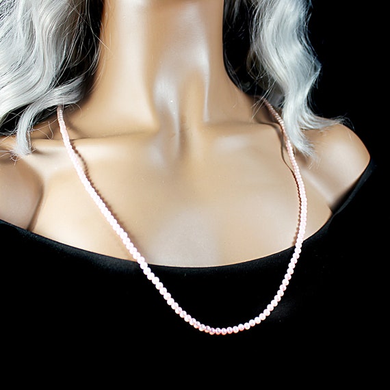 Faux Pearl Pink Necklace, Long Single Strand, Infinity Style, Costume Jewelry, Woman's Gift