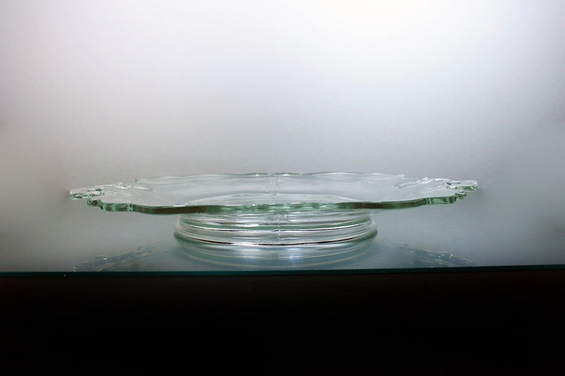 Etched Glass Serving Tray Handled Clear Glass Floral Etsy