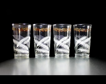 Federal Glass, Juice Glasses, Tumblers, Wheat, White and Gold, Water Glasses, Set of 4