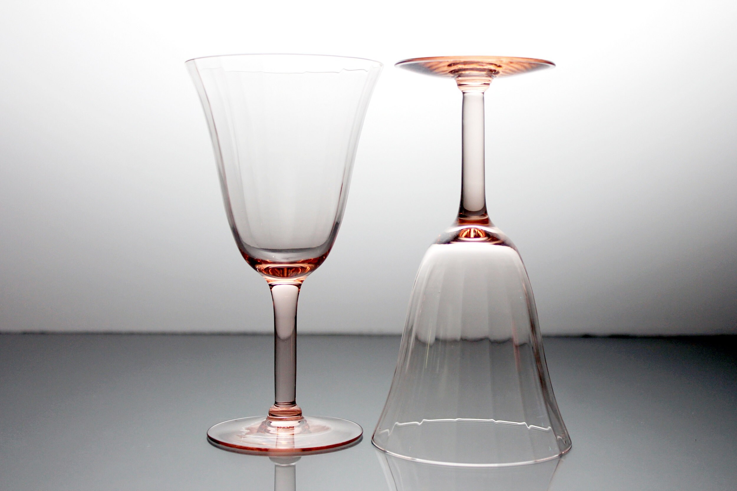 Pink Wine Glasses, Optic Paneled, Depression Glass, Champagne Glasses
