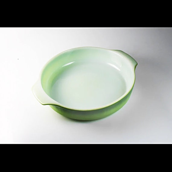 Fire King Cake Pan, Anchor Hocking, Avocado Green, 9 Inch, Ovenware, Discontinued