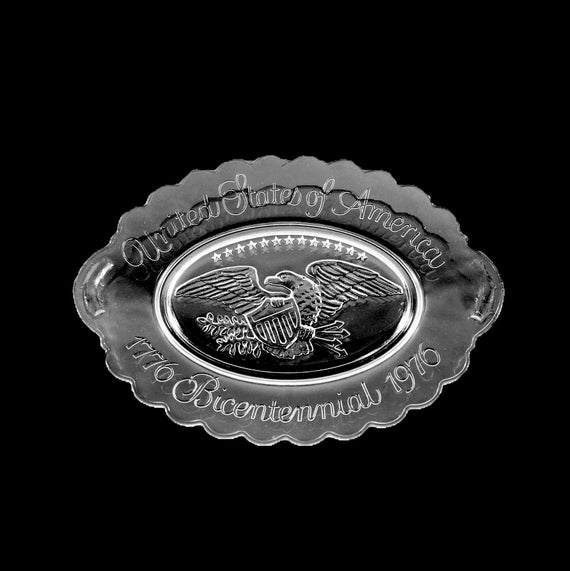 Avon Collectible Bicentennial Platter, 1776, Display Plate, Eagle with Shield, Clear Pressed Glass, 9 Inch,