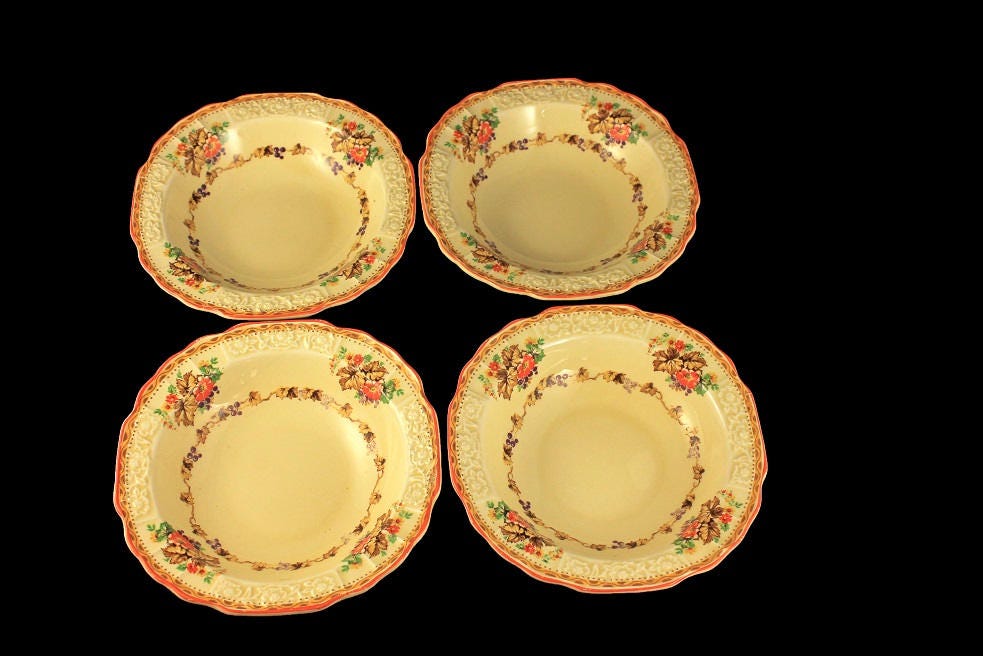 Fruit Bowls, Dessert Bowls, Myott Staffordshire, Embossed, Grapes