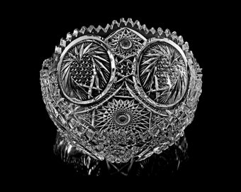 Antique American Brilliant Bowl, Pitkin and Brooks, Heart and Hobstar, Cut Glass