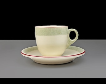 Demitasse Cup and Saucer, Shenango China, After Dinner Coffee Cup, Espresso Cup, Green and Cream