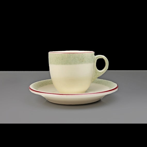 Demitasse Cup and Saucer, Shenango China, After Dinner Coffee Cup, Espresso Cup, Green and Cream