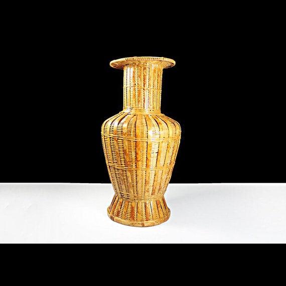 Wicker and Bamboo Vase, Decorative, Dried Flower Vase, Centerpiece, Floor Vase, 16 Inch