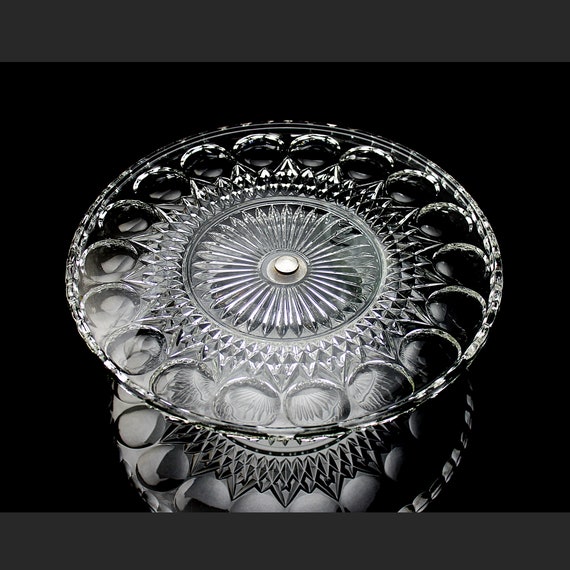 Pedestal Cake Stand, Diamonds and Circles, Cake Plate, Dessert Stand, Glass and Silver Plate
