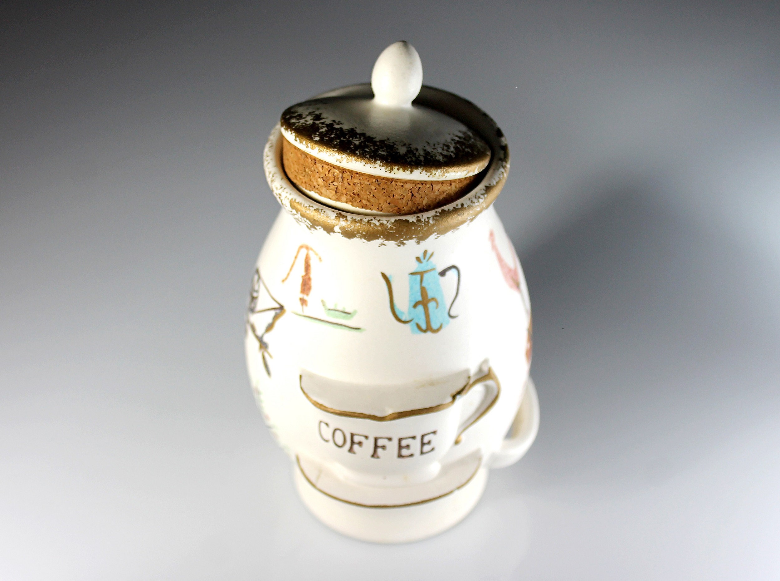 Instant Coffee Jar, Coffee Canister, Embossed, Porcelain, Container