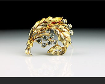 JJ Brooch Jonette Jewelry, Clear Rhinestones, Gold Tone, Locking C Clasp, Fashion Pin, Costume Jewelry, Collectible