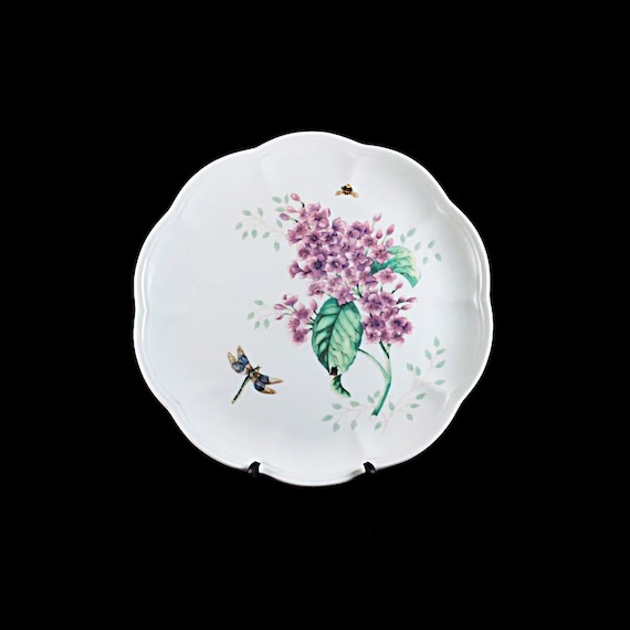 Luncheon Plate, Lenox, Butterfly Meadow, Orange Sulphur, Purple Floral, Dragonfly, Ladybug and Bee