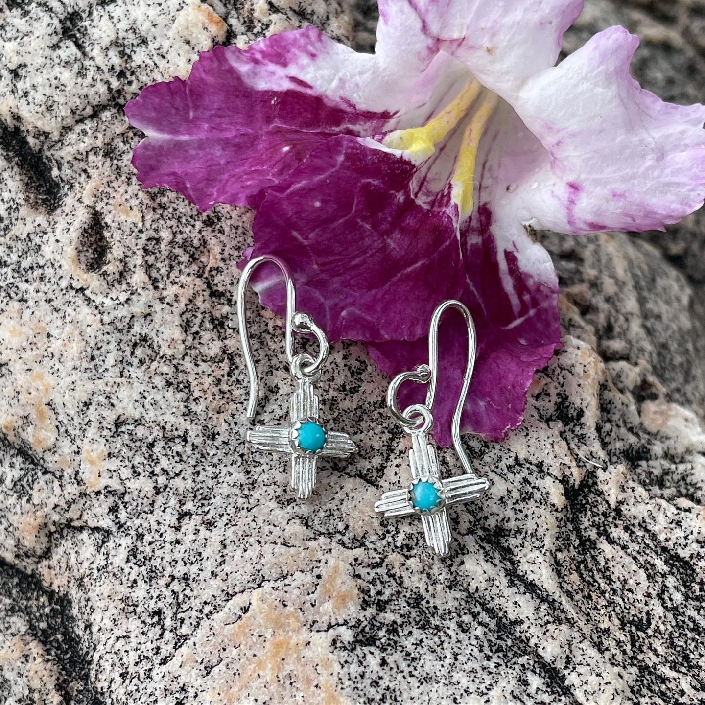 Tiny sterling silver Zia dangle earrings