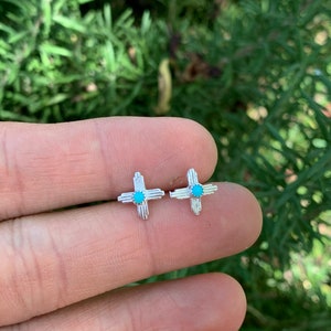 Tiny Zia studs, turquoise, sterling silver
