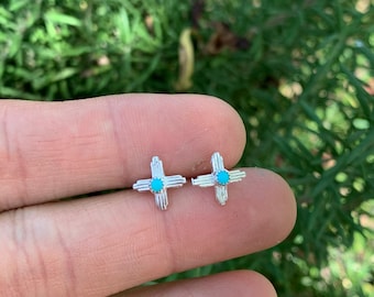 Tiny Zia studs, turquoise, sterling silver