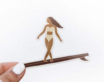 Surfer Girl Cross Stepping- Vinyl Sticker - Woman Surf