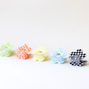 2 Pack Mini Flower Checkered  Hair Clips - Colorful Small Hair Claws