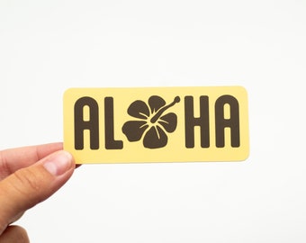 Aloha Hibiscus Flower - Vinyl Sticker - Hawaiian Tropical - Yellow and Brown