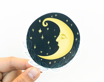 Crescent Moon - Vinyl Sticker - Vintage Face