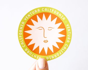 Ventura California Sun - Round Vinyl Sticker - Green