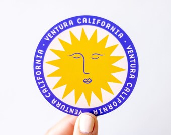 Ventura California Sun - Round Vinyl Sticker - Blue