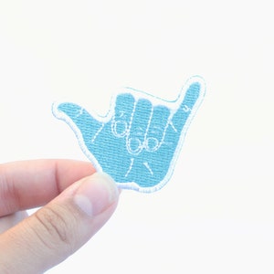 Hang Loose Hand - Embroidered Iron-On Patch - Surf Shaka Blue