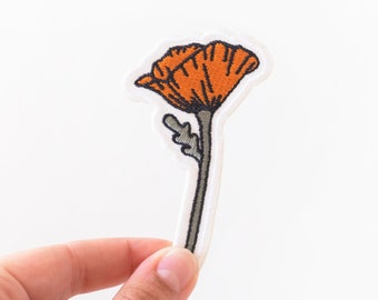 Blooming Poppy - Embroidered Iron-On Patch - California state flower