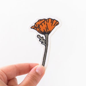 Blooming Poppy - Embroidered Iron-On Patch - California state flower