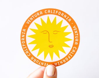 Ventura California Sun - Round Vinyl Sticker - Orange