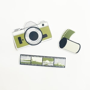 Film Photography Vinyl Sticker Pack of Three - Film Camera, Roll of Film, and Film Strip